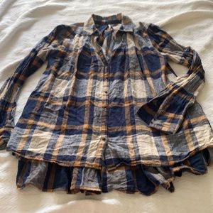 Free People Ruffle Back Plaid Top